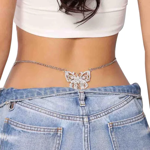 Miniatura 2 de Cadena de cintura con dije de mariposa de diamantes de imitación, tanga de cristal, tanga de cadena G, tanga de mariposa con diamantes de imitación
