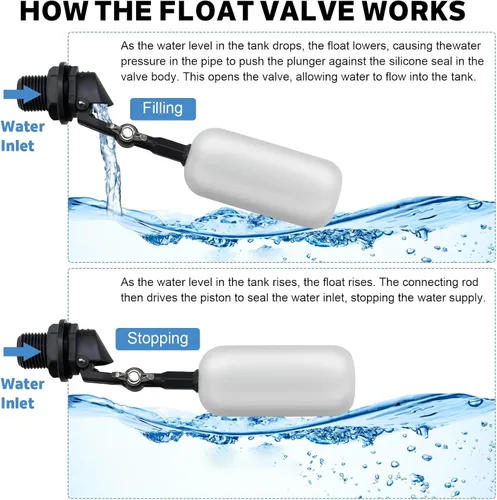 Miniatura 3 de Paquete de 2 válvulas de flotador de agua de 1/2 pulgada, 1/2 pulgada de latón con brazo ajustable, llenado automático y control de nivel de agua