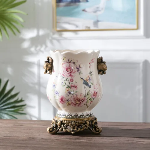 Miniatura 6 de Jarrón alto de piso chino de cerámica para decoración del hogar, florero japonés de 8.3 pulgadas, recipiente sofisticado para ramas decorativas