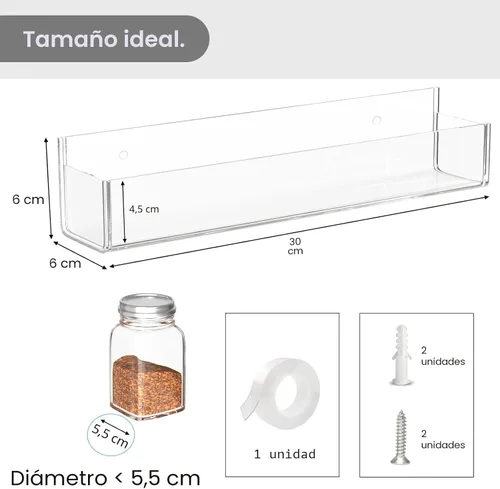 Miniatura 4 de PMMASTO Organizador de especias acrílico adhesivo para pared con cinta nano de doble cara, organización de estante de especias para puerta