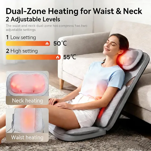 Miniatura 3 de Silla de masaje Shiatsu con calor, respaldo completo Shiatsu y rodamiento, cómoda almohadilla de masaje para aliviar el estrés, regalo para ella/él