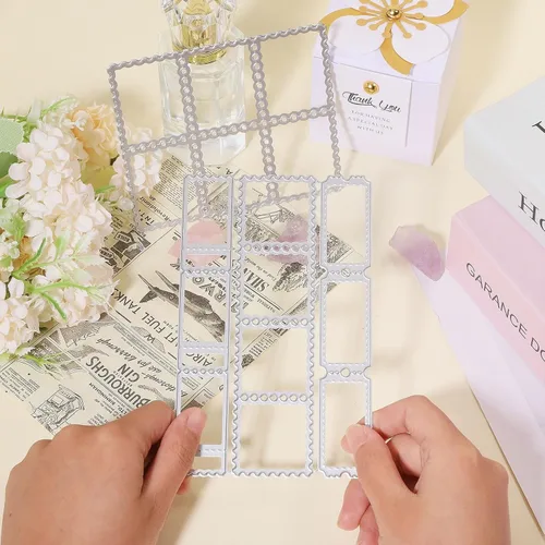 Miniatura 3 de GLOBLELAND Patrón de marco de sello Troqueles de corte Sello de franqueo Plantilla de estampado de borde ondulado Plantilla de plantilla en relieve