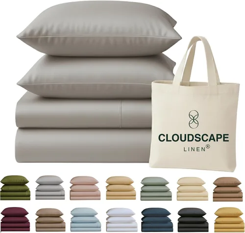 Miniatura 29 de Cloud Scape Linen - Juego de sábanas de 100% algodón egipcio, tamaño individual, juego de ropa de cama de lujo de 3 piezas, 400 hilos, calidad