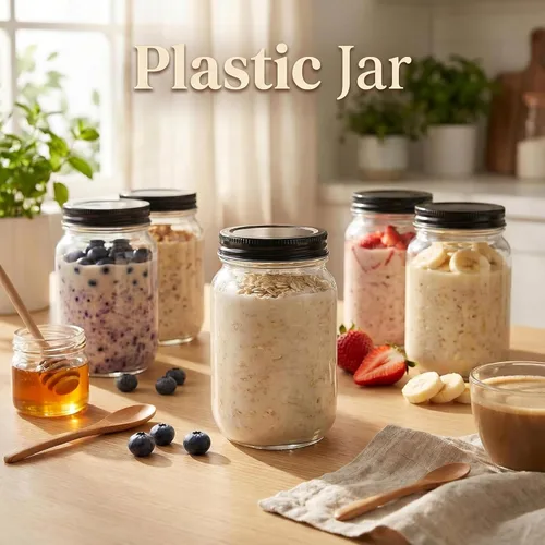 Miniatura 5 de novelinks Tarros de plástico de 16 onzas con tapas, recipientes de avena con tapas herméticas, tarros reutilizables a granel para suministros