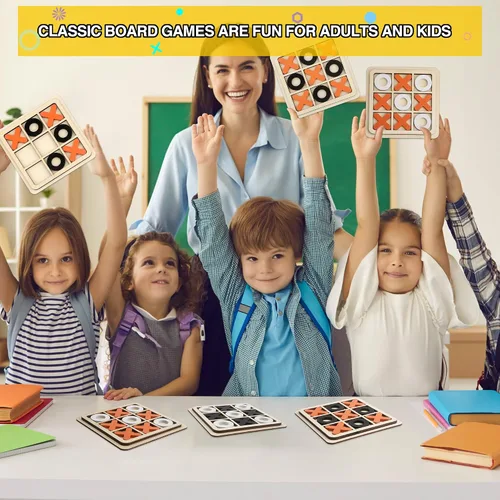 Miniatura 4 de Juego de 12 juegos de madera para niños, juego de mesa de madera XO, juego de mesa clásico para niños y niñas, juegos educativos, relleno de bolsas