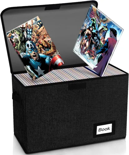 Miniatura 13 de Paquete de 2 cajas de almacenamiento para cómics, colección de 40 cm x 20 cm x 30 cm, plegable, contenedor organizador para 160-180 cómics, estante