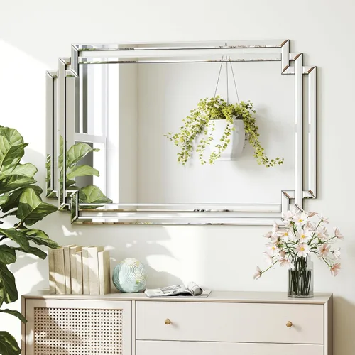 Miniatura 4 de Espejo decorativo para decoración de pared, elegante espejo de sala de estar de 24 x 36 pulgadas con piezas de vidrio y borde biselado, moderno