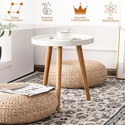 Miniatura 5 de Mesa auxiliar redonda, mesa auxiliar moderna con bandeja de madera anticaída, mesa de centro redonda para sala de estar, dormitorio, color blanco (1)