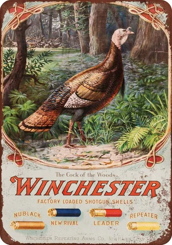 Cartel de metal de aluminio de Winchester de caza de pavo salvaje vintage, 8 x 6 pulgadas, decoración de pared