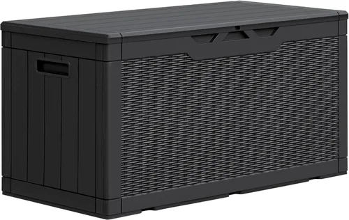 Miniatura 10 de GUNJI Caja de resina de 100 galones con cojín, caja de almacenamiento grande resistente a la intemperie al aire libre, contenedor de almacenamiento