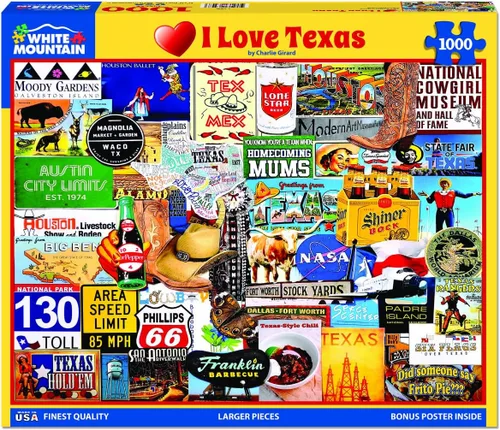 White Mountain Rompecabezas de 1000 piezas con collage del estado occidental con piezas grandes para adultos y familia, de 24 x 30 pulgadas, I Love