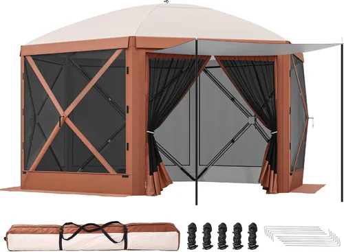 Miniatura 10 de YITAHOME Gazebo de campamento de 12 x 12 pies, toldo portátil desplegable para exteriores, tienda de campaña con pantalla de 6 caras con ventanas