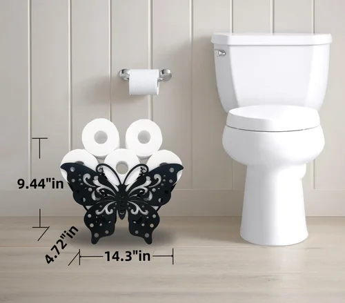 Miniatura 5 de Titulares de papel de animales de mariposa, soporte de papel higiénico de metal negro, soporte de papel de metal decorativo, lindo almacenamiento