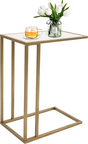 Miniatura 10 de Mesa auxiliar redonda en forma de C, mesa auxiliar deslizante debajo del sofá con parte superior de madera, mesa auxiliar de café para laptop, sala