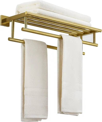 Miniatura 15 de Toallero con estante de 20 pulgadas, toalleros dobles para baño, soporte de toallas de baño negro mate, toallero de acero inoxidable SUS304