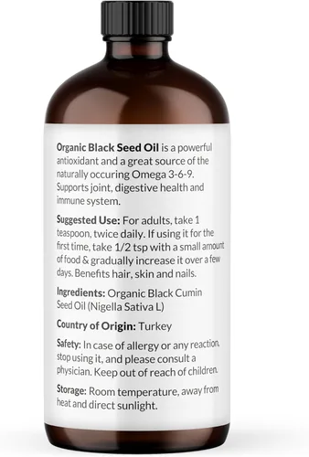 Miniatura 4 de NaturoBliss Aceite orgánico de semillas negras 100 virgen prensado en frío en botella de vidrio Omega 3 6 9 súper antioxidante apoyo inmunológico