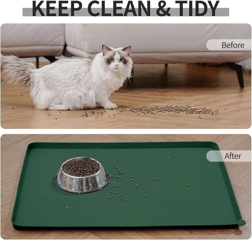 Miniatura 6 de Reopet - Tapete impermeable para alimentación de mascotas con bordes elevados altos, manteles individuales más pesados y gruesos para tazón de agua