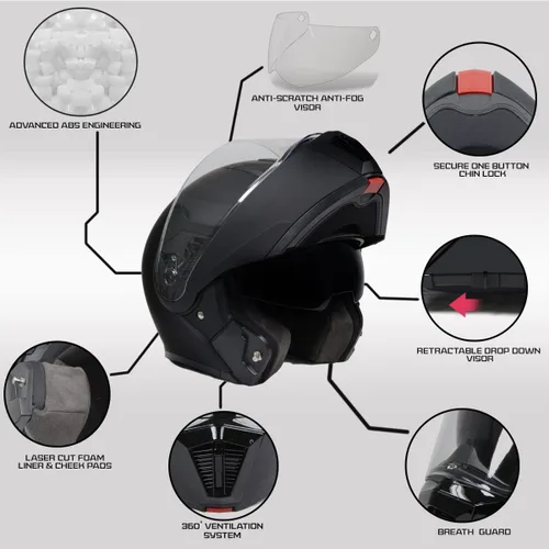 Miniatura 2 de Milwaukee Helmets MPH9812DOT - Casco modular de motocicleta con visera abatible, color negro plano, pequeño