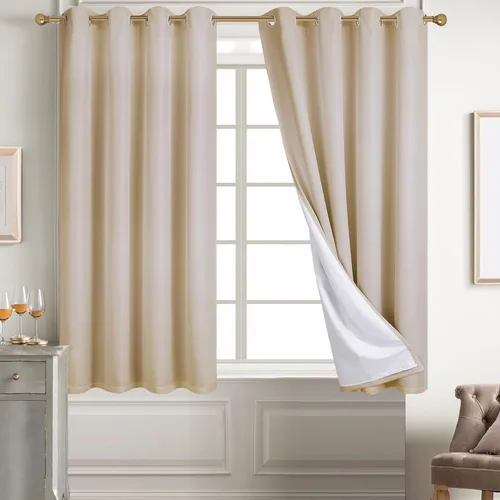 Miniatura 97 de Diraysid Cortinas 100% opacas de lino beige para dormitorio, con ojales, aislamiento térmico, cortinas de oscurecimiento de habitación