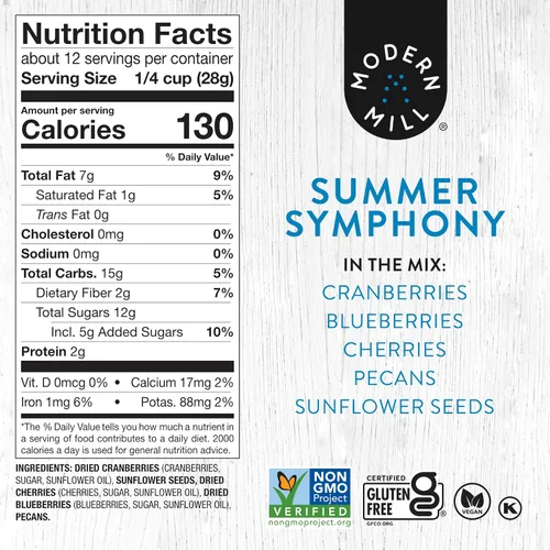 Miniatura 3 de Modern Mill Summer Symphony Aderezo para Ensalada Mixta de Gourmet Nut - Arándanos Rojos Secos, Arándanos Azules, Nueces Pecanas, Cerezas y Semillas