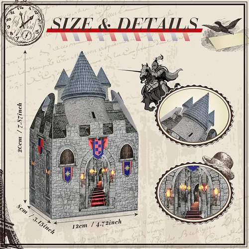 Miniatura 2 de TaoBary 24 cajas de castillo medieval de 8 x 5 x 3 pulgadas, castillo de cartón, castillo de Halloween, caballero temático, suministros de fiesta