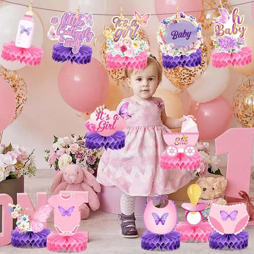 Miniatura 3 de Honoson 12 piezas de decoraciones de mariposa para baby shower para niña, centros de mesa de nido de abeja, suministros de fiesta de revelación