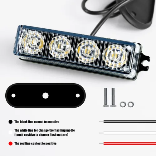 Miniatura 5 de FXC - 2 luces estroboscópicas intermitentes con 4 LED para montaje en superficie, para camión, automóvil, vehículo, luz de rejilla LED, baliza