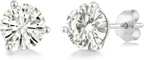 Miniatura 73 de Gem Stone King Aretes de oro de 14 quilates, 0.236 in, piedra natal redonda, Martini, 3 puntas, aretes de oro para mujer