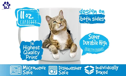 Miniatura 3 de Winston & Bear - Taza de café de cerámica con diseño de gato tabby pensativo - Regalo para amantes de los gatos - Perfecto para cumpleaños