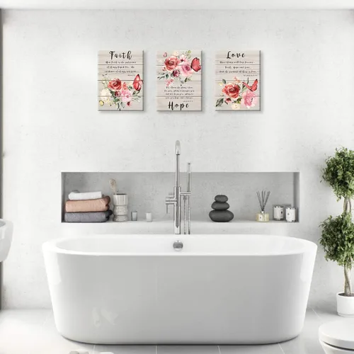 Miniatura 3 de Arte de pared para dormitorio, fotos de pared de mariposas, pinturas florales, citas de fe, esperanza, amor, arte de pared inspirador, acuarela, Rosa