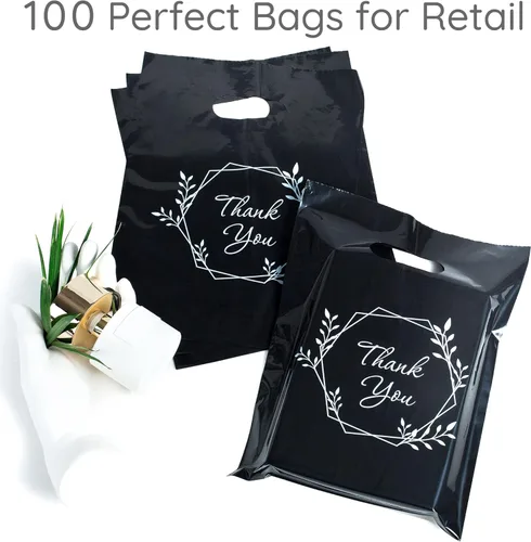 Miniatura 2 de Choice Marts - 100 bolsas de 1.5 mil de grosor, 9 x 12 pulgadas, bolsas de agradecimiento con asas extra brillantes, perfectas para mercancía