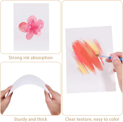 Miniatura 4 de GLOBLELAND 100 hojas de papel de acuarela blanco en blanco para adultos, tarjetas de color de agua de 5.12 x 5 pulgadas, en blanco, 140 libras/300