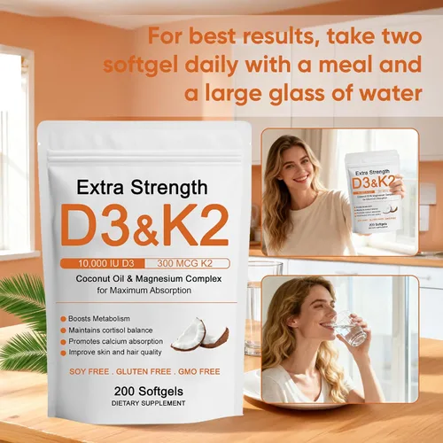 Miniatura 6 de Vitamina D3 K2 Complejo de Magnesio, Fuerza Extra D3 & K2 con Triple Magnesio en Cápsulas Blandas, D3 + K2 (Mk-7) Apoyo para Huesos e Inmunidad