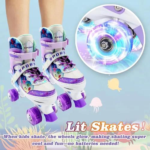 Miniatura 3 de Adjustable Kids Roller Skates for Girls and Boys Ages 3-5 5-8 8-12, All 8 Wheels of Girl's Skates Shine, Safe and Fun Illuminating for Outdoor