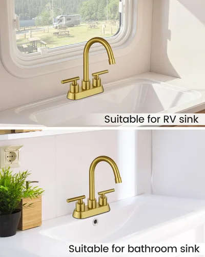 Miniatura 8 de Airuida Grifo de Lavabo de Baño Centerset de 4 Pulgadas – Grifo de Tocador de Acero Inoxidable de 2 Manijas con Desagüe Pop Up, Líneas de Suministro