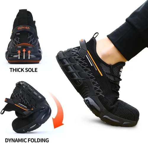 Miniatura 7 de BAIYIJIA Zapatos de punta de acero para hombre, zapatos de trabajo antideslizantes para construcción con amortiguación de aire, zapatos