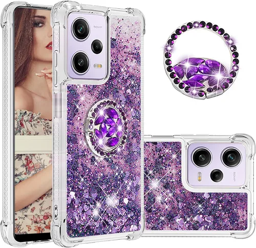 Miniatura 9 de CCSmall Funda transparente con purpurina para Xiaomi Redmi Note 12 Pro 5G, cubierta brillante de arena movediza líquida con soporte de anillo
