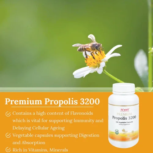 Miniatura 3 de (3 unidades) Hi Well Premium Propolis 3200 Flavonoid 96mg 250VegeCápsulas