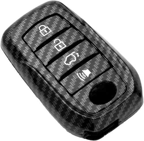 Miniatura 6 de x xotic tech Funda para llavero de ABS con patrón de fibra de carbono negra brillante, compatible con Toyota Land Cruiser, 4Runner Hignlander, Rav4