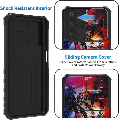 Miniatura 825 de Funda para Samsung Galaxy S22 Ultra 5G, Galaxy S22 Ultra con cubierta de cámara deslizante, funda resistente de doble capa con función atril Black