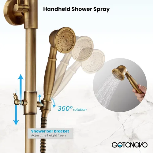 Miniatura 3 de gotonovo Antiuqe - Accesorio de ducha de latón de 8 pulgadas, montaje en pared, 2 manijas cruzadas con tubo de extensión de ducha G3/4 a juego