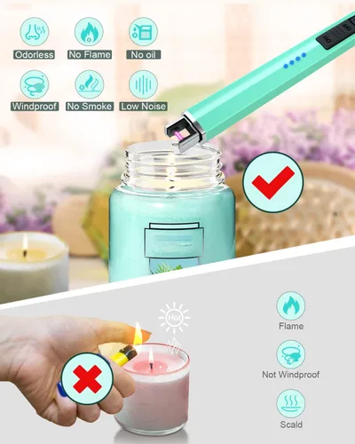 Miniatura 3 de Encendedor recargable Encendedores de velas eléctricos de plasma de arco sin llama a prueba de viento USB Encendedor Multi-Seguridad Protección Azul