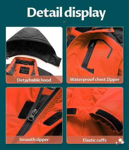 Miniatura 5 de CREATMO US Chaqueta de esquí impermeable para niño, abrigo de invierno cálido para nieve, resistente al viento, chaqueta de lluvia para snowboard