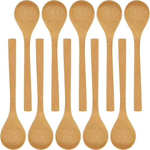 Miniatura 8 de BambooMN Cuchara de cena reutilizable de bambú sólido de 8 pulgadas, cubiertos de comedor, utensilios de cocina, 10 piezas