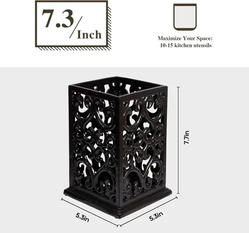 Miniatura 2 de jogreful Soporte para utensilios de cocina de hierro fundido para encimera, organizador de utensilios extra grande con base pesada, decoración