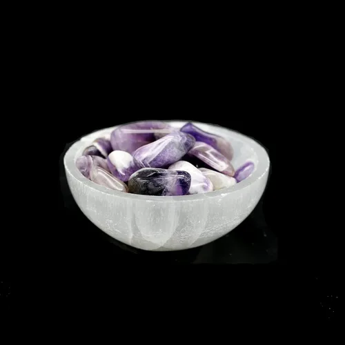 Miniatura 8 de Soul Sticks Cuenco de selenita de 3 pulgadas relleno de piedra semicristal y curativa de selenita pura, cuenco decorativo de carga de cristal de 7