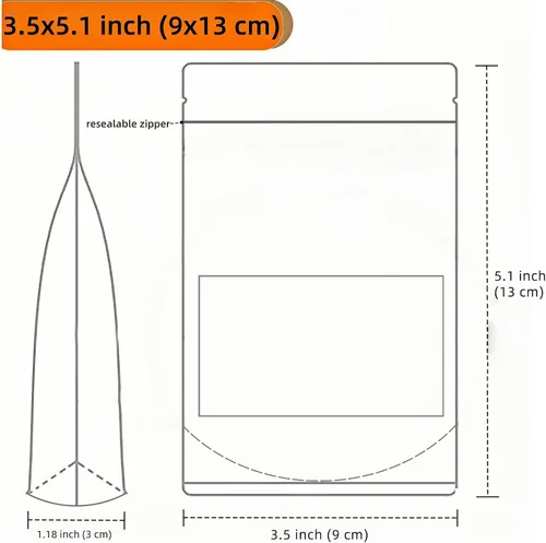 Miniatura 3 de FERENLI 50 bolsas de papel kraft resellables negras con ventana mate para ventana, bolsas de almacenamiento de alimentos sellables con cierre