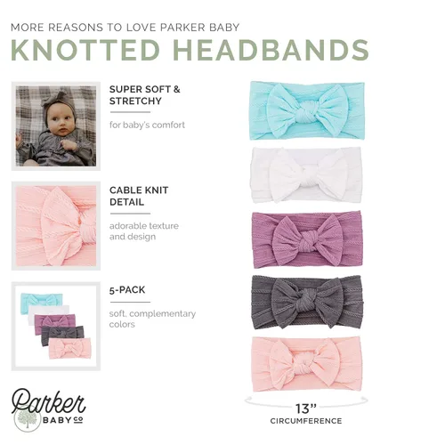 Miniatura 2 de Parker - Diademas de nailon de punto trenzado para bebé, paquete de 5 unidades, lazos suaves, elásticos y cómodos para niñas, ajustables, suaves al