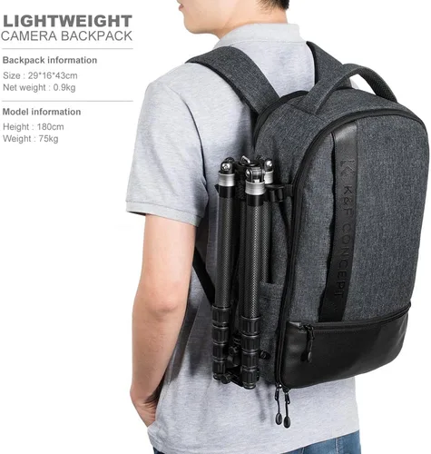 Miniatura 8 de K&F CONCEPT Mochila profesional para cámara, bolsa de fotografía de gran tamaño, compatible con cámara DSLR, color gris