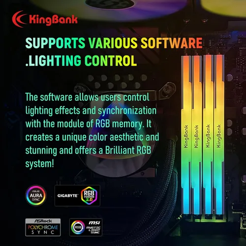 Miniatura 7 de KingBank Memoria RAM de computadora de escritorio RGB DDR4 16 GB (2 x 8 GB) 3200 MHz 1.35 V CL16 XMP2.0 Overclocking con disipador de calor